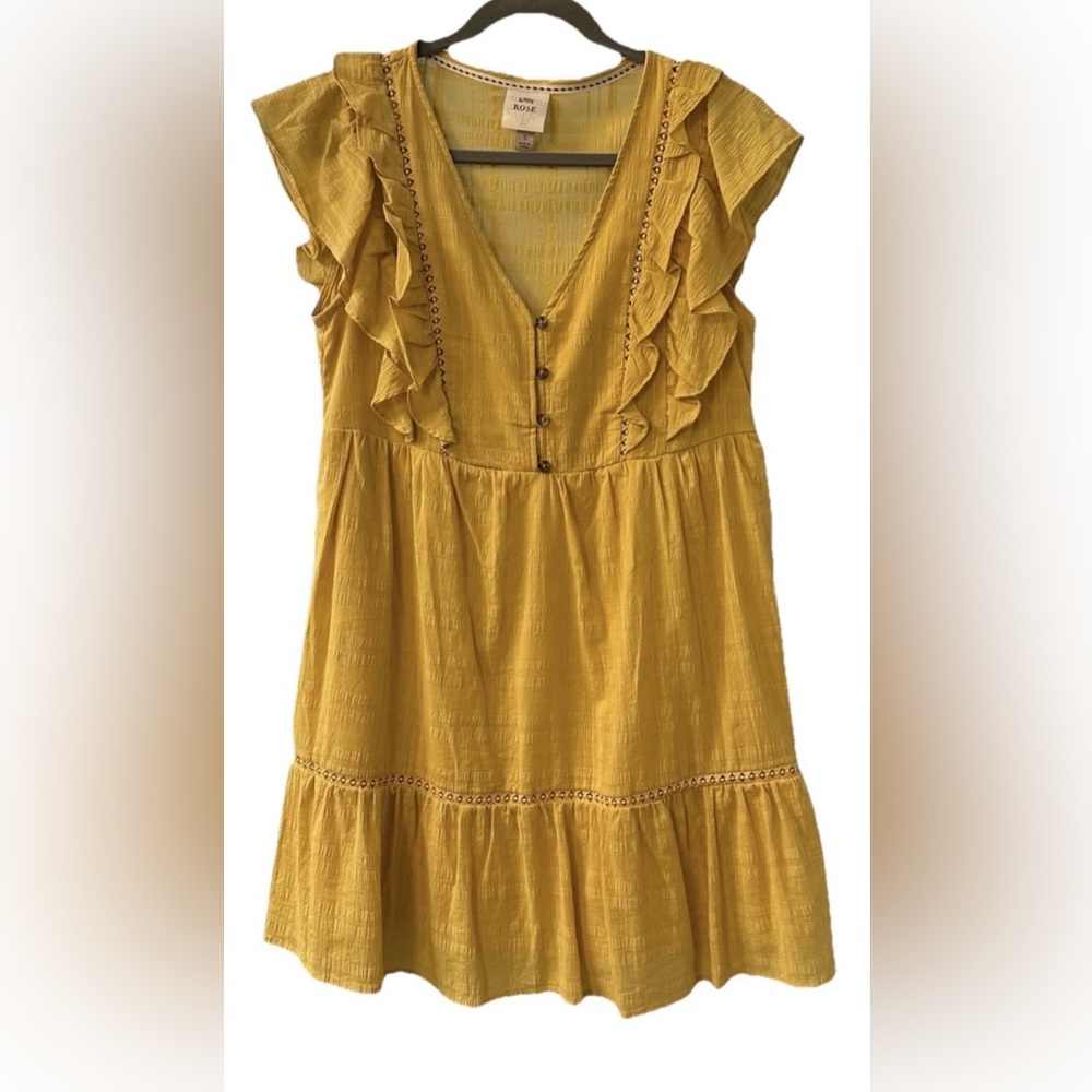 Knox Rose Yellow Ruffled V-Neck Dress Size Small
